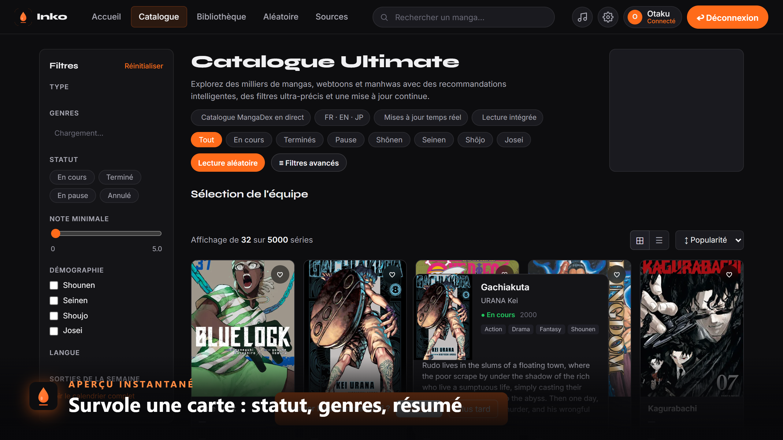 Catalogue et aperçu au survol