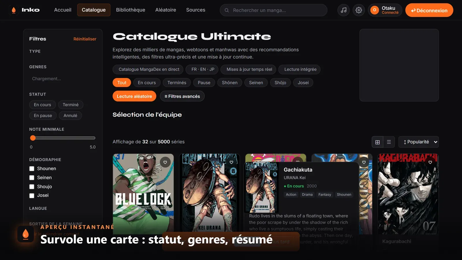 Catalogue des séries.